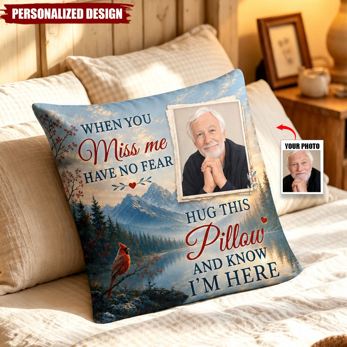 Personalized Photo Memorial Pillow - When You Miss Me Hug This Pillow Sympathy Keepsake