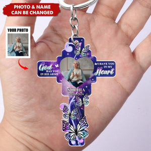 Custom Photo God Has You In His Arms - Personalized Acrylic Keychain