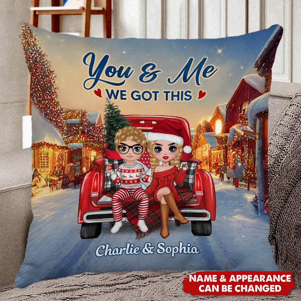 Couple On Christmas Truck Together Personalized Pillow