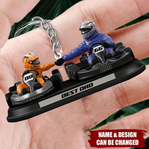 Kart Racing Loving Dad & Kid - Personalized Father Custom Shaped Keychain