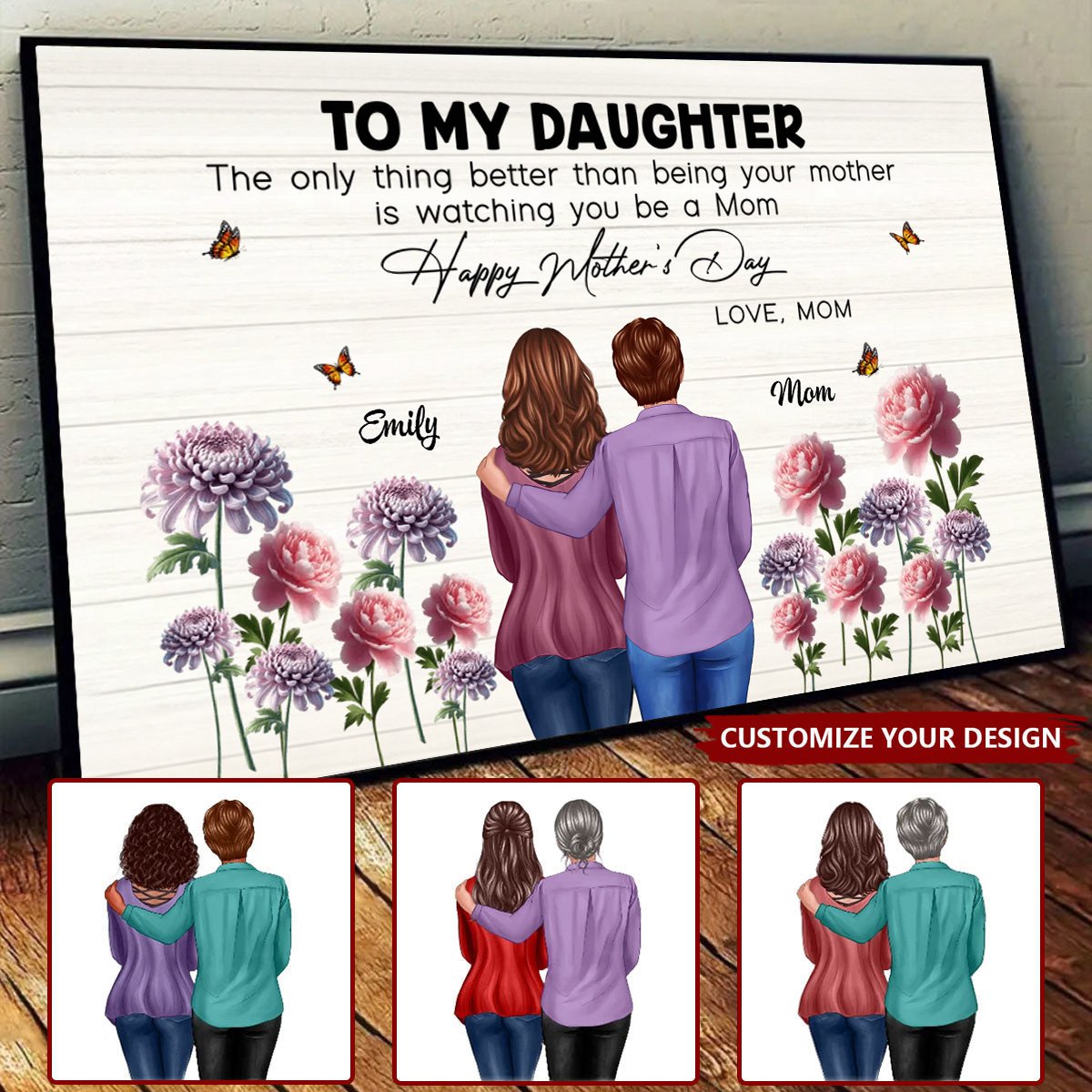 Personalized Mother’s Day Gift – To My Daughter From Mom, “Watching You Be a Mom” Poster with Birth Flower Design, Perfect Gift for Daughter
