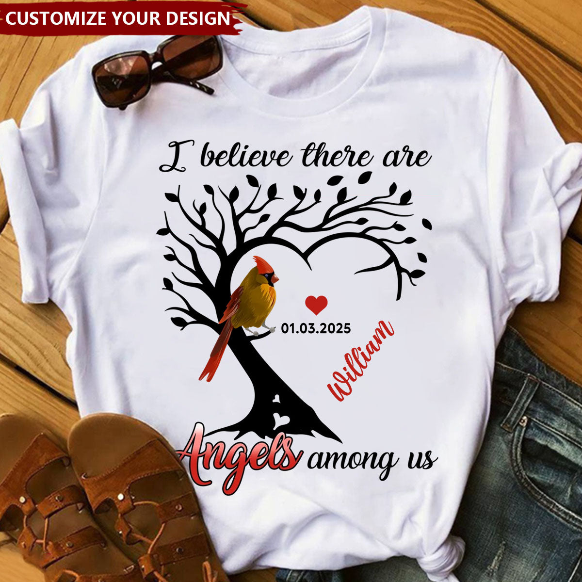 Cardinal Heart Personalized Shirt Memorial Sympathy Shirt