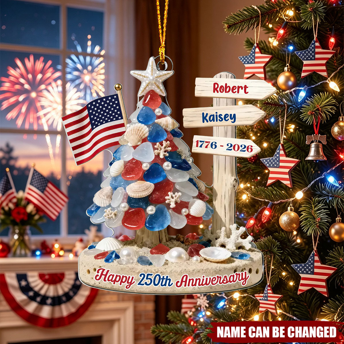 Stars, Stripes & Holiday Lights - Personalized Acrylic Ornament - Gift For Family