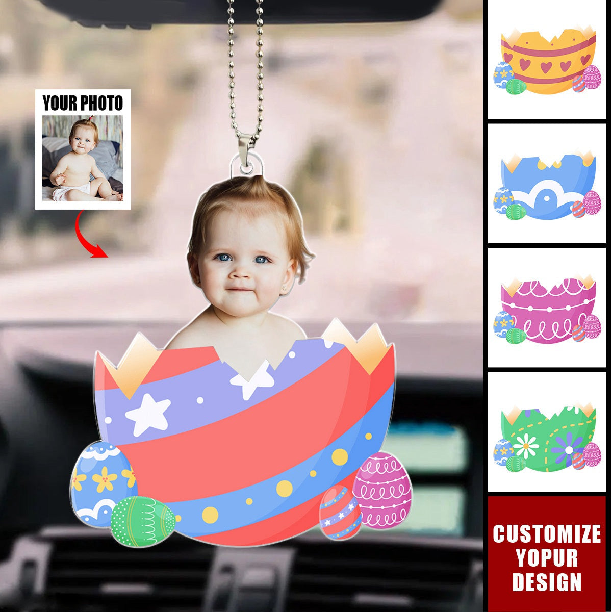 Custom Photo Egg Crack Easter - Personalized Acrylic Car Ornament, Gift For Kid Family