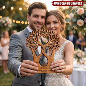 Personalized Couple Gift, Wood Anniversary Sign, Intertwined Tree Decor, Custom Wedding Block
