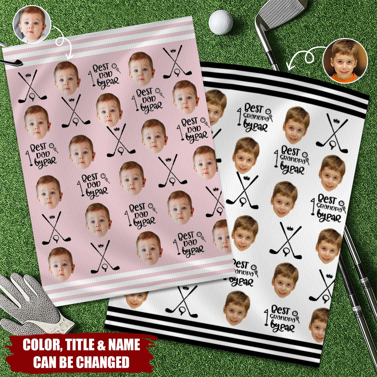 Custom Funny Pet Kids Photo Personalized Golf Towel, Fathers Day Golf Gift