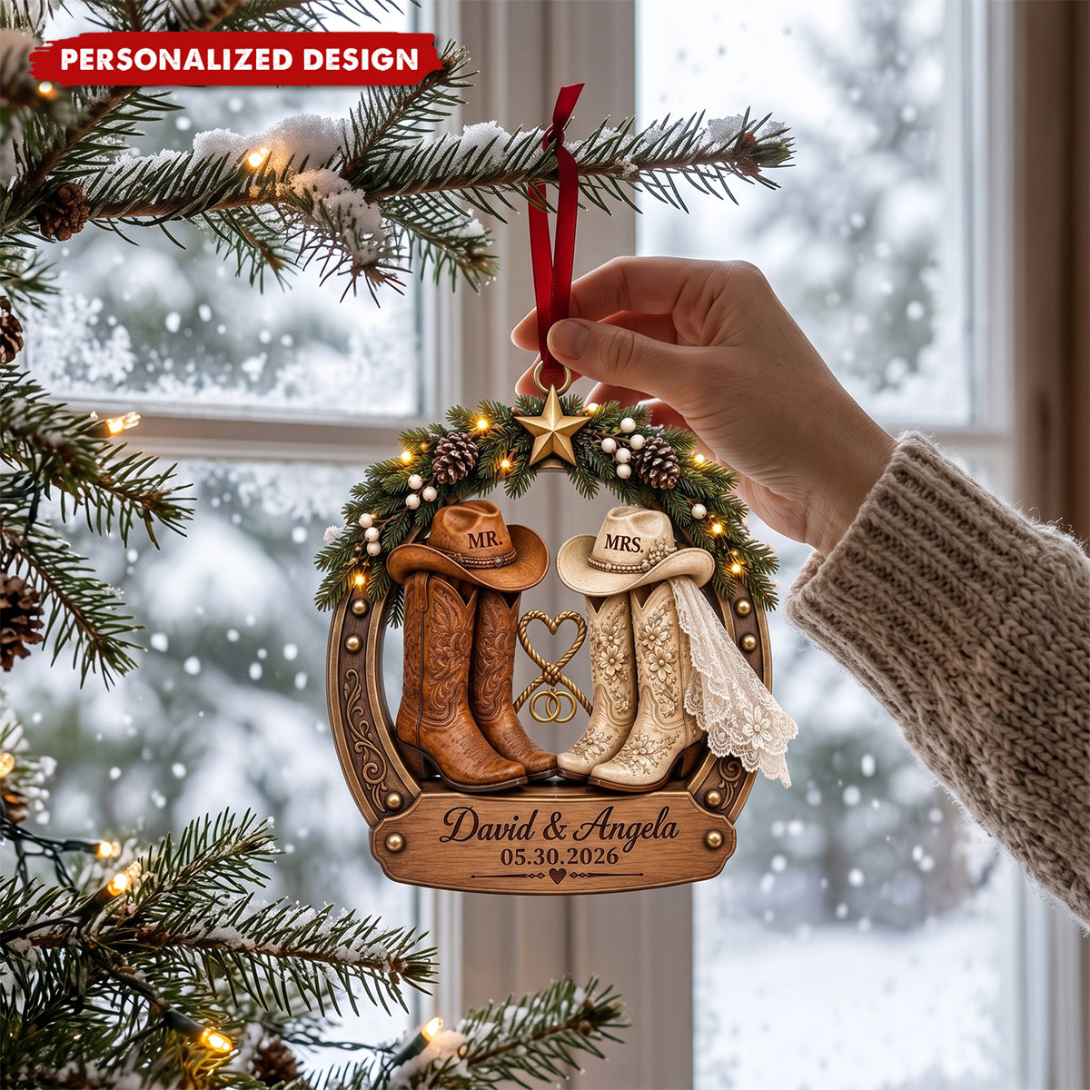 Personalized Western Cowboy Boots Ornament, Custom First Christmas Married 2026, Couple Keepsake
