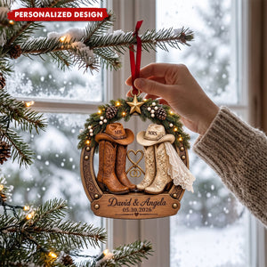 Personalized Western Cowboy Boots Ornament, Custom First Christmas Married 2026, Couple Keepsake