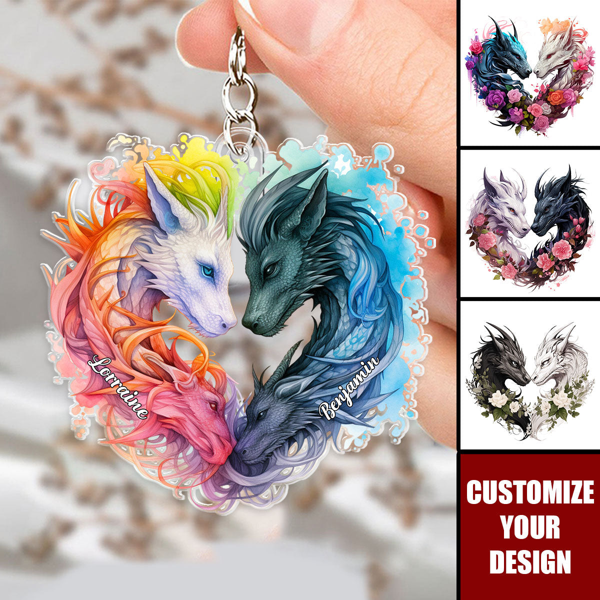 Couple Black And White Dragons - Personalized Acrylic Keychain
