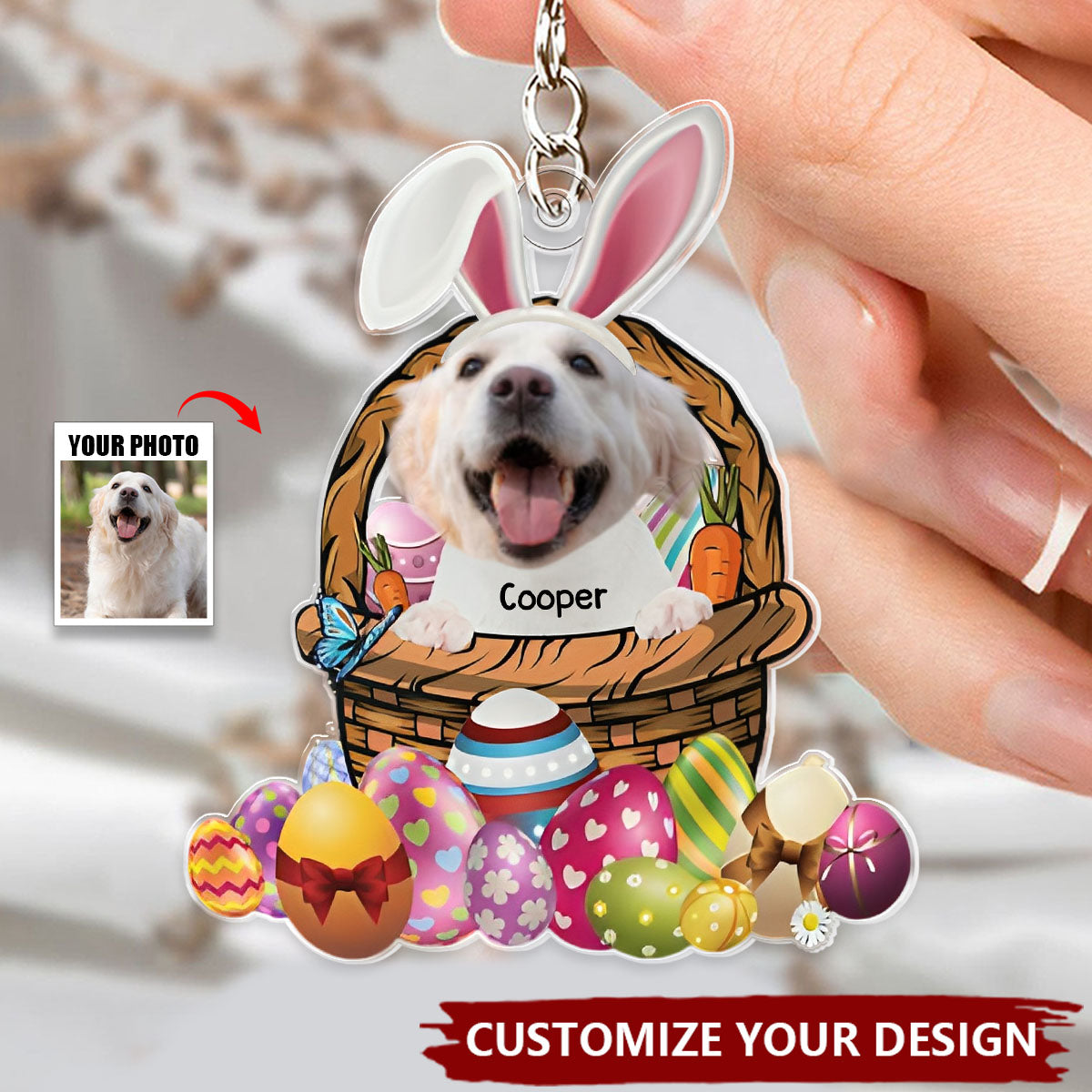 Custom Photo Easter Bunny Dog & Cat - Personalized Acrylic Keychain