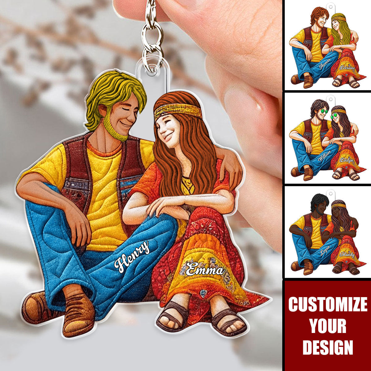 Hippie Couple - Personalized Acrylic Keychain, Gifts For Couple