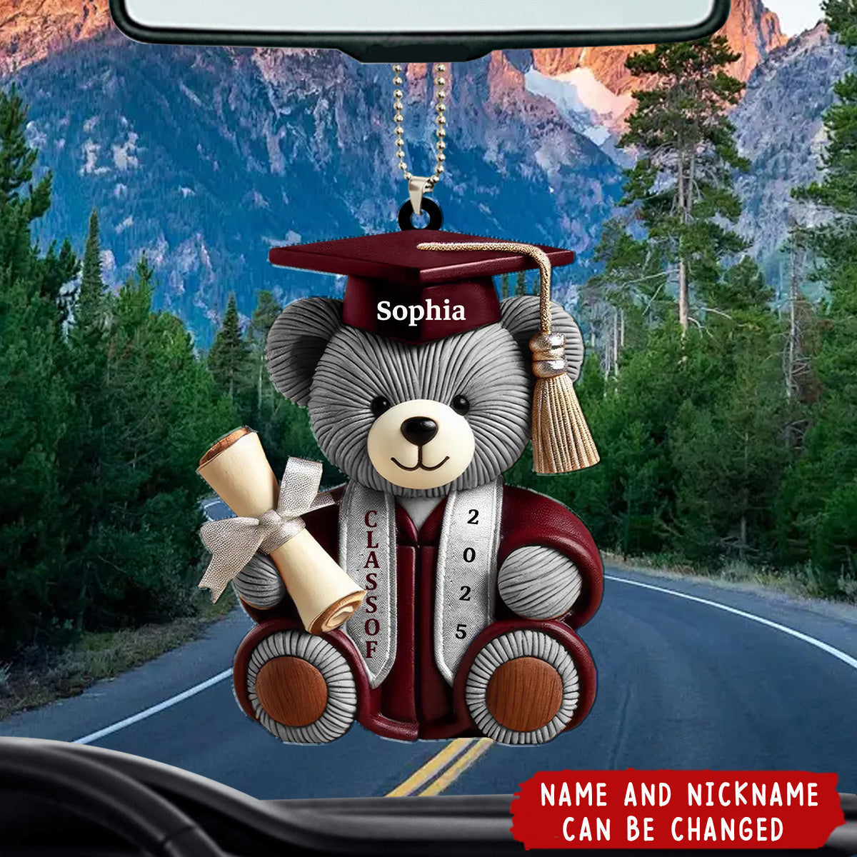 Graduation Bear - Personalized Acrylic Car Ornament, Graduation Gift, 2025 Senior Gift