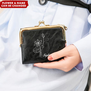 Personalized Birthday Flower Bifold Kiss Lock Vintage Coin Purse Wallet