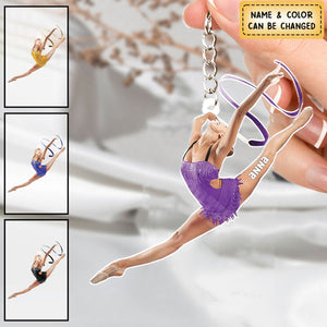 Personalized Gymnastics Girl Shaped Keychain