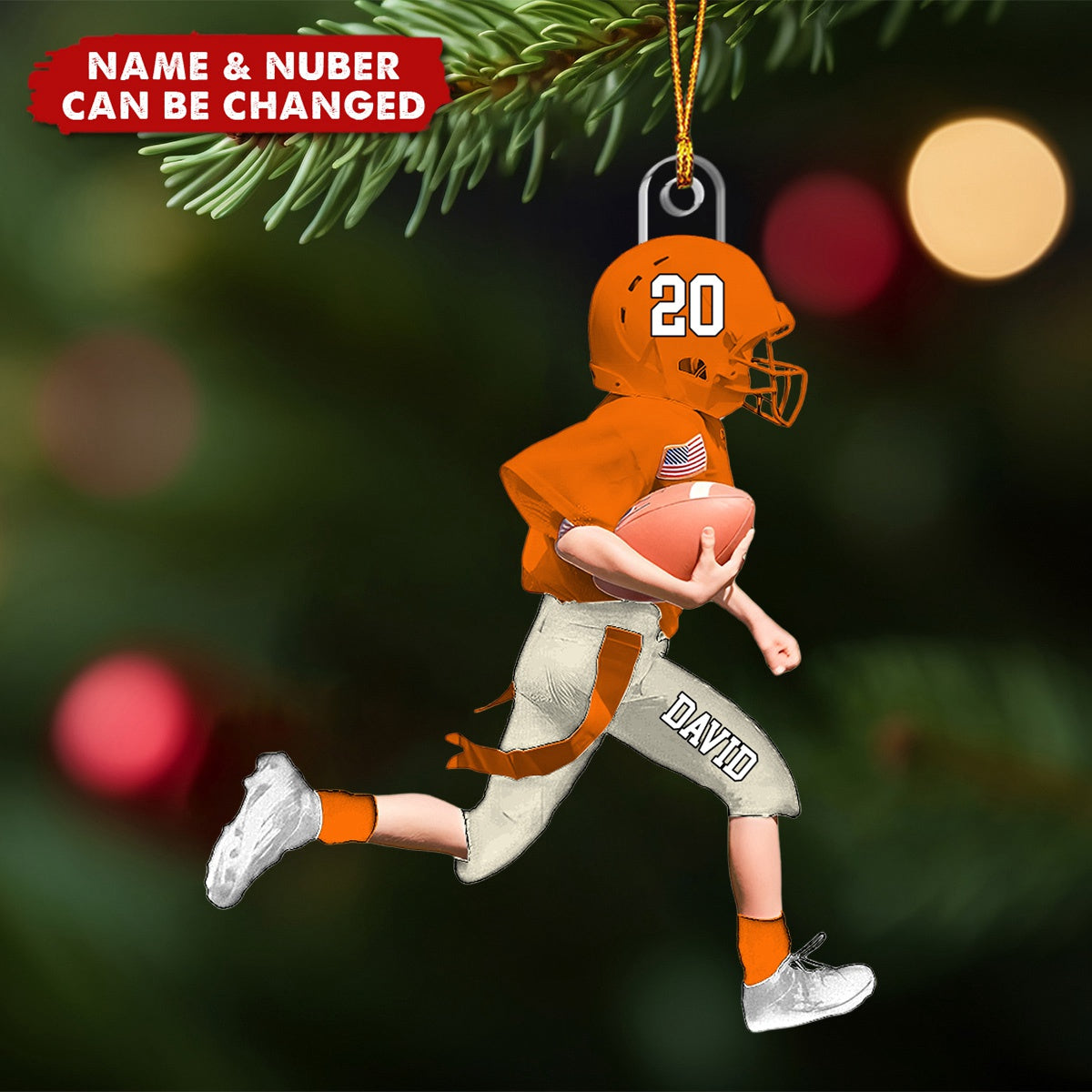 Personalized American Football Kid Christmas Ornament, Christmas Gift for Son