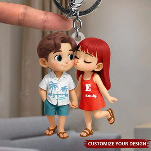Cute Cartoon Couple Summer Vibe Personalized Acrylic Keychain, Gift for him, Gift for her