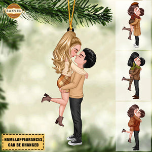 Christmas Doll Couple Kissing Hugging - Personalized Ornament