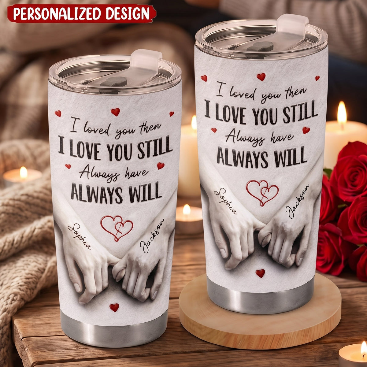 Romantic Couple Holding Hands - Personalized Stainless Steel Tumbler, Anniversary Gift For Couple