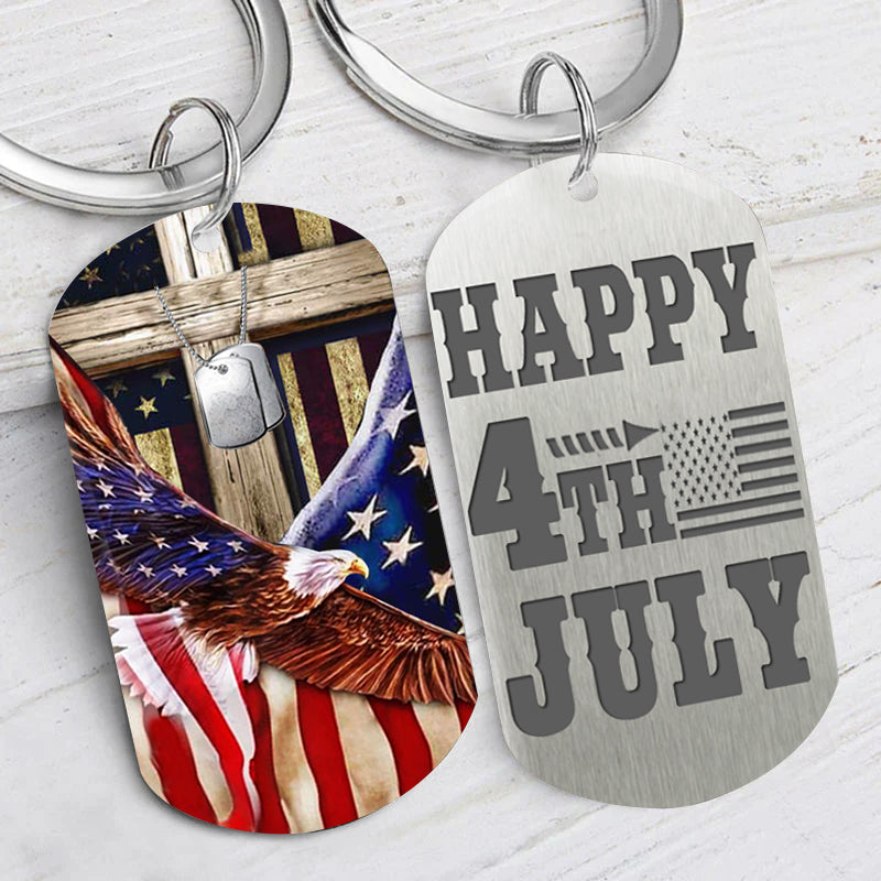 Happy US Independence Day- Personalized God America Keychain, Independence Day Gift