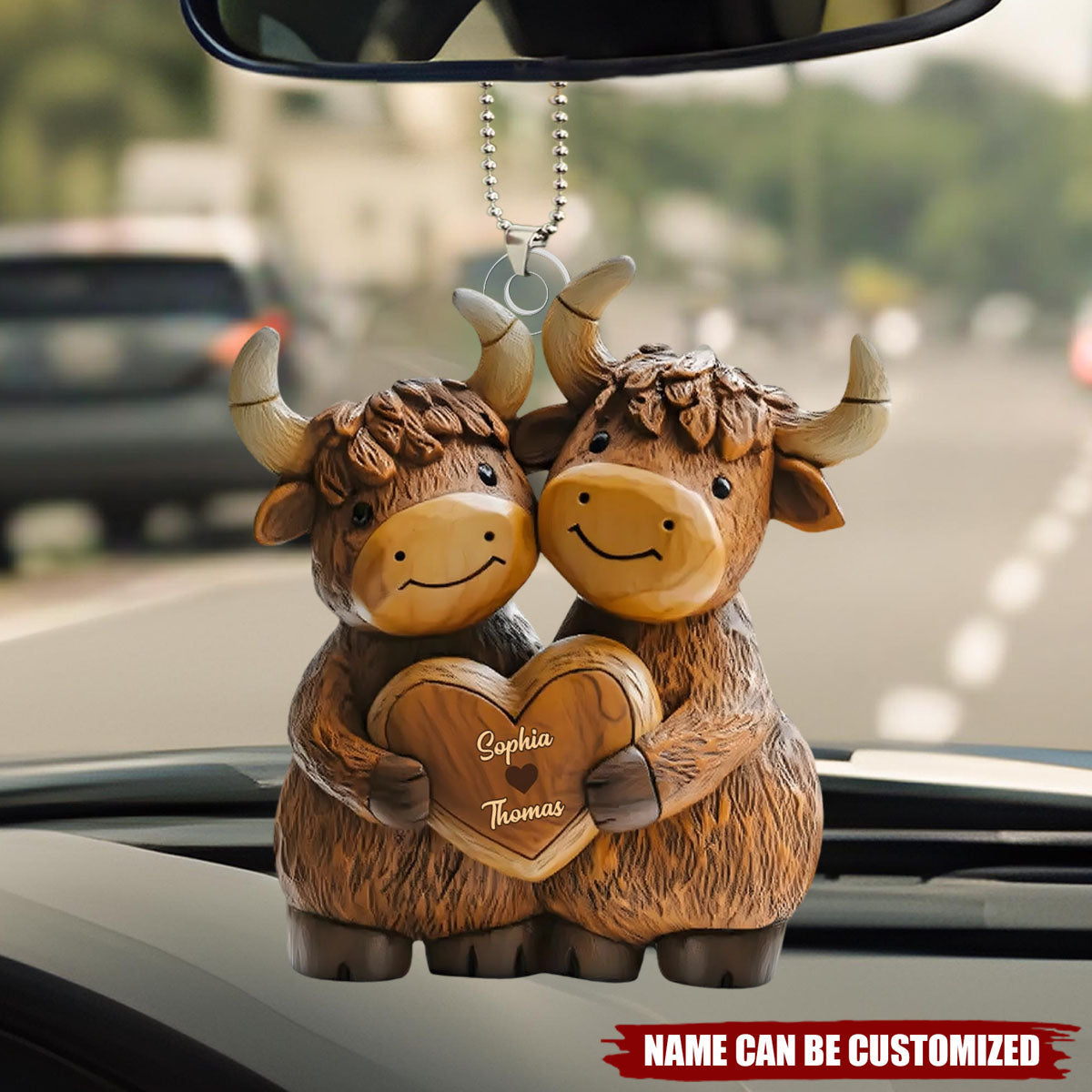 Cute Highland Cow Couple Personalized Acrylic Car Ornament