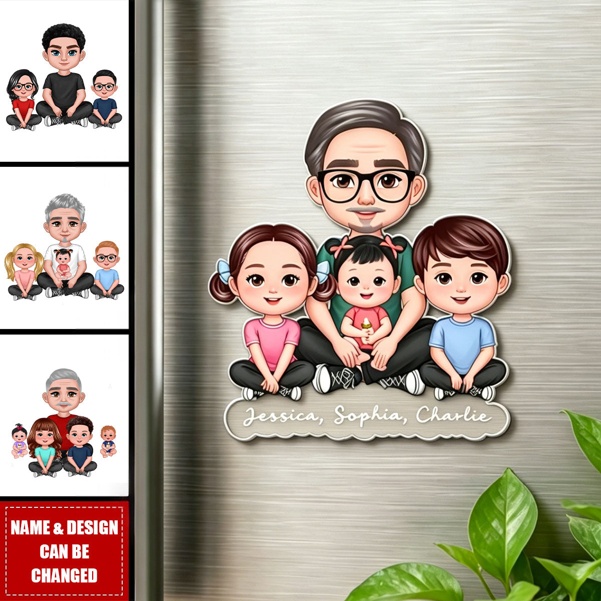 Forever Love Dad Grandpa Sitting With Kids - Personalized Acrylic Fridge Magnet - Father's Day Gift For Dad, Husband, Grandpa
