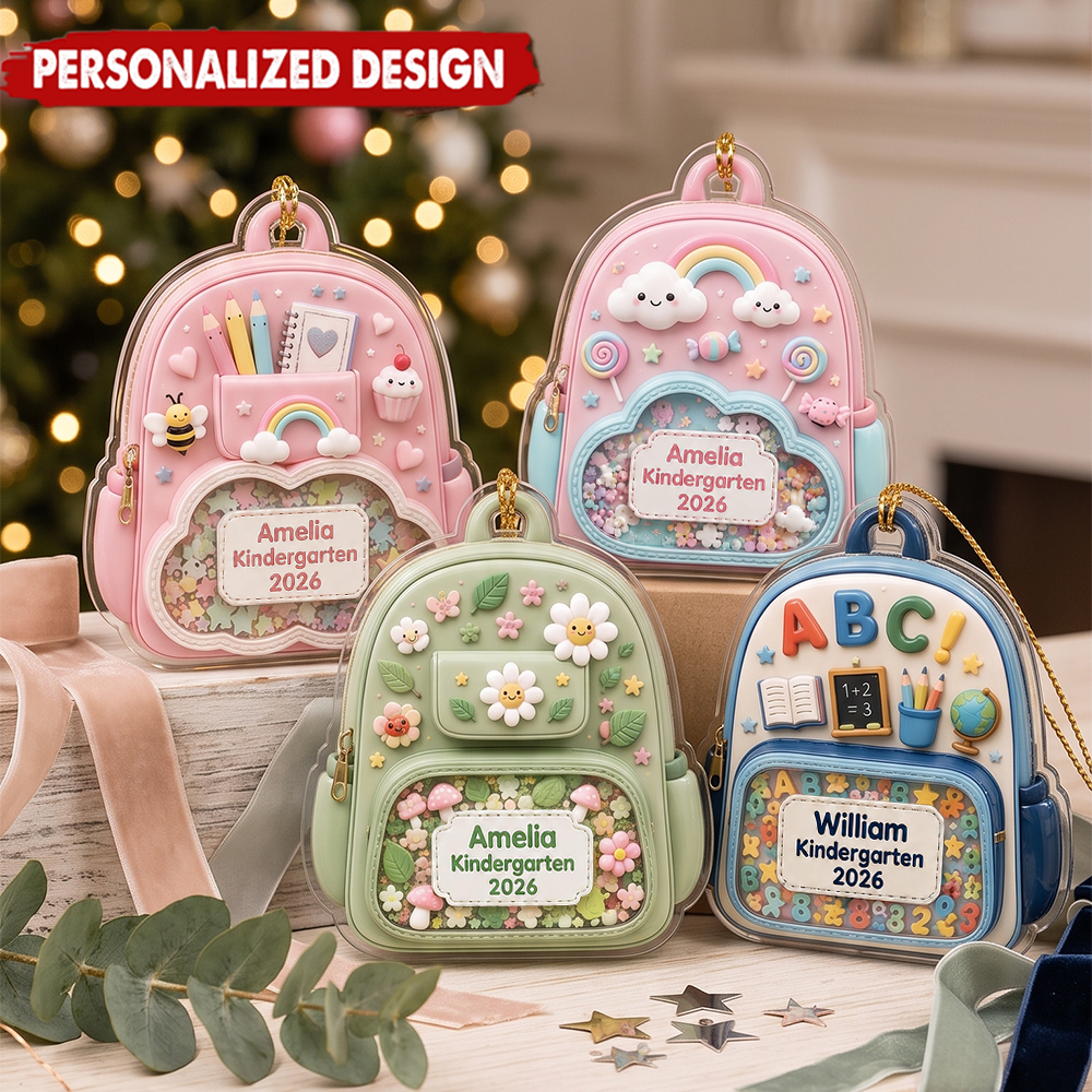 Kid School Backpack - Personalized Kindergarten 2026 Ornament, First Day of School Gift