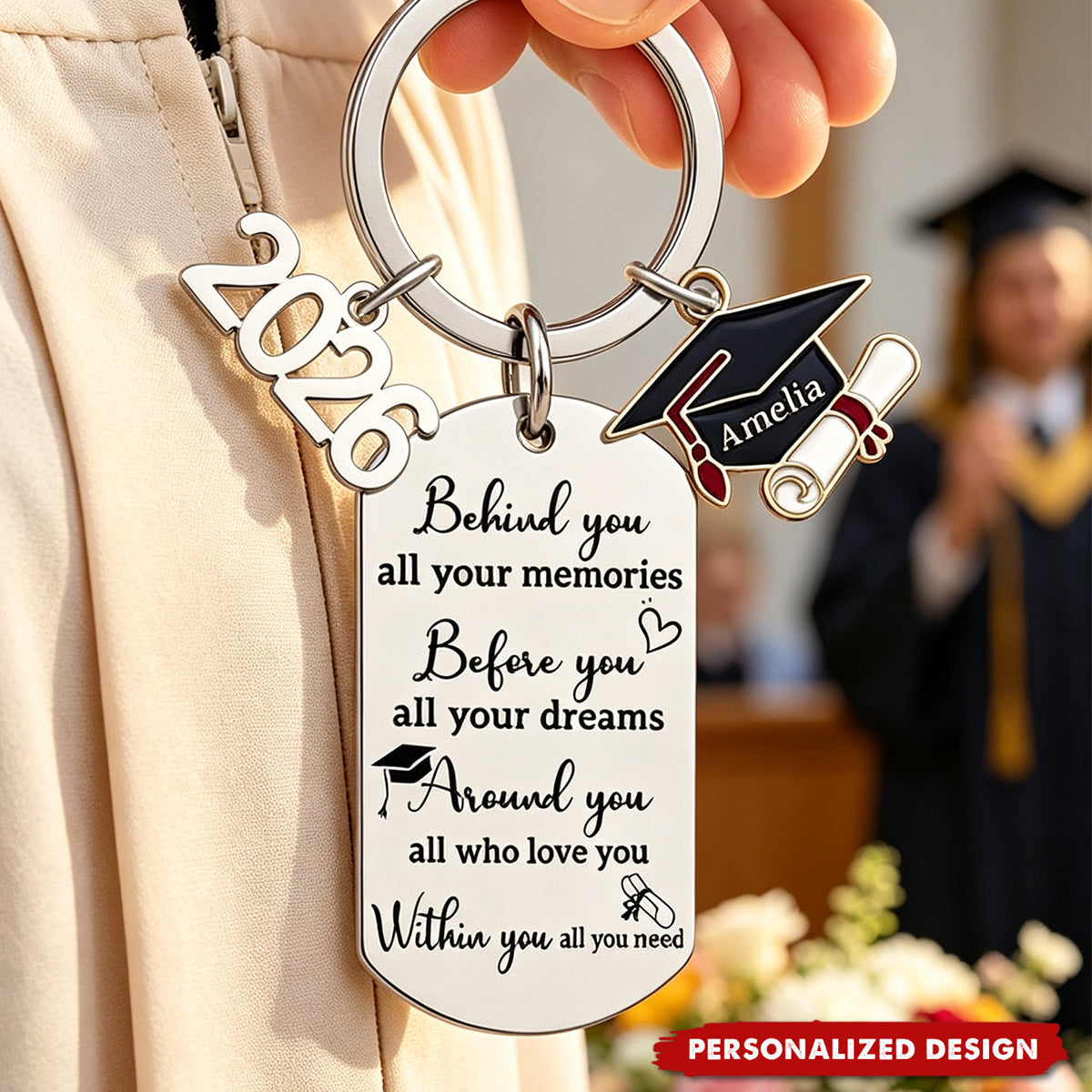 Personalized Graduation Keychain - Inspirational Quote Metal Grad Gift for Graduate