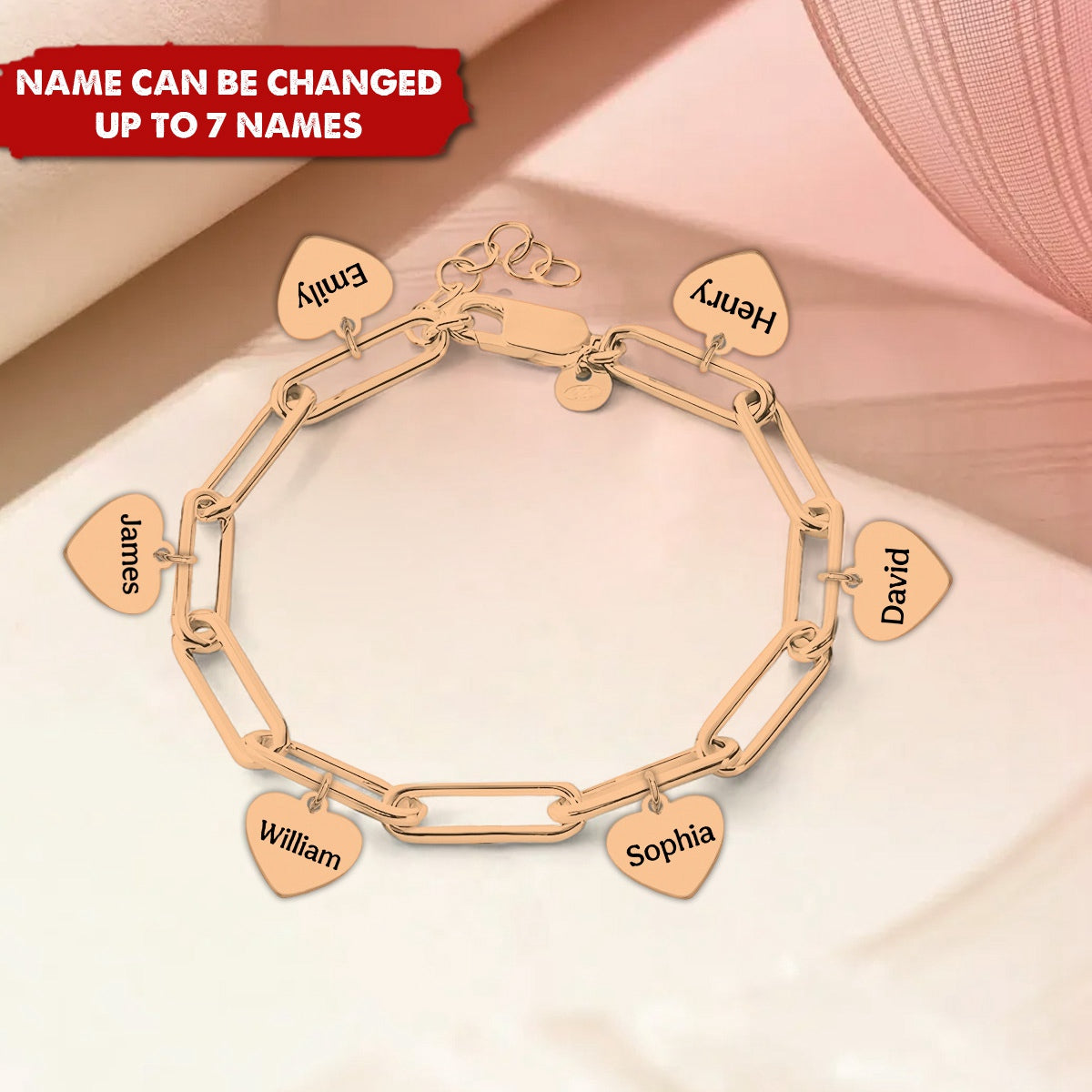 Personalized Chain Link Heart Bracelet with Custom Name Charms