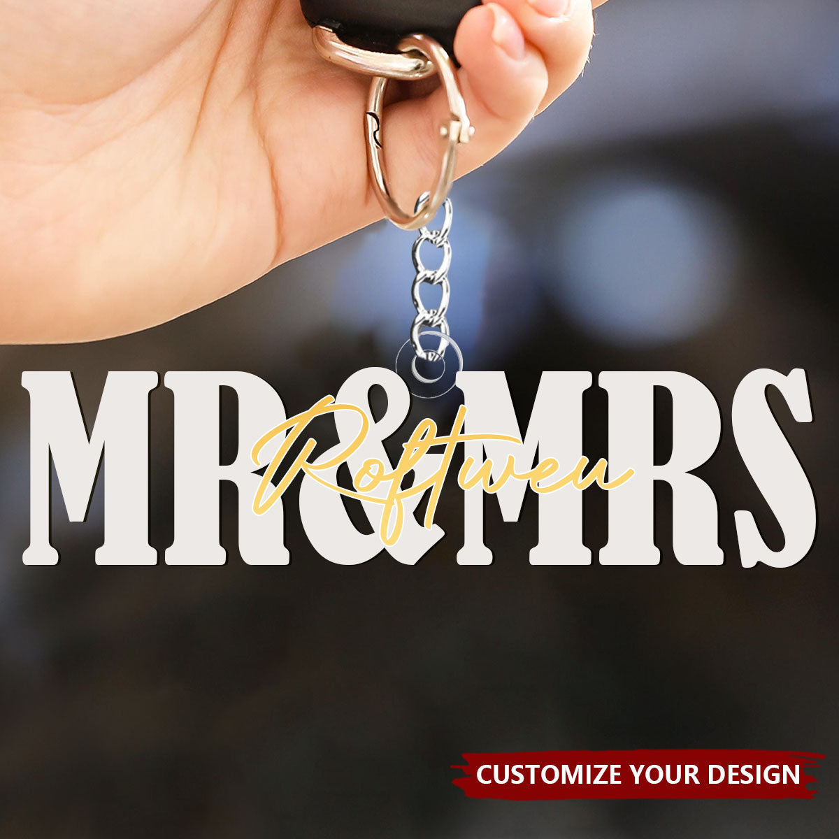 Mr And Mrs Wedding Name Sign - Personalized Keychain