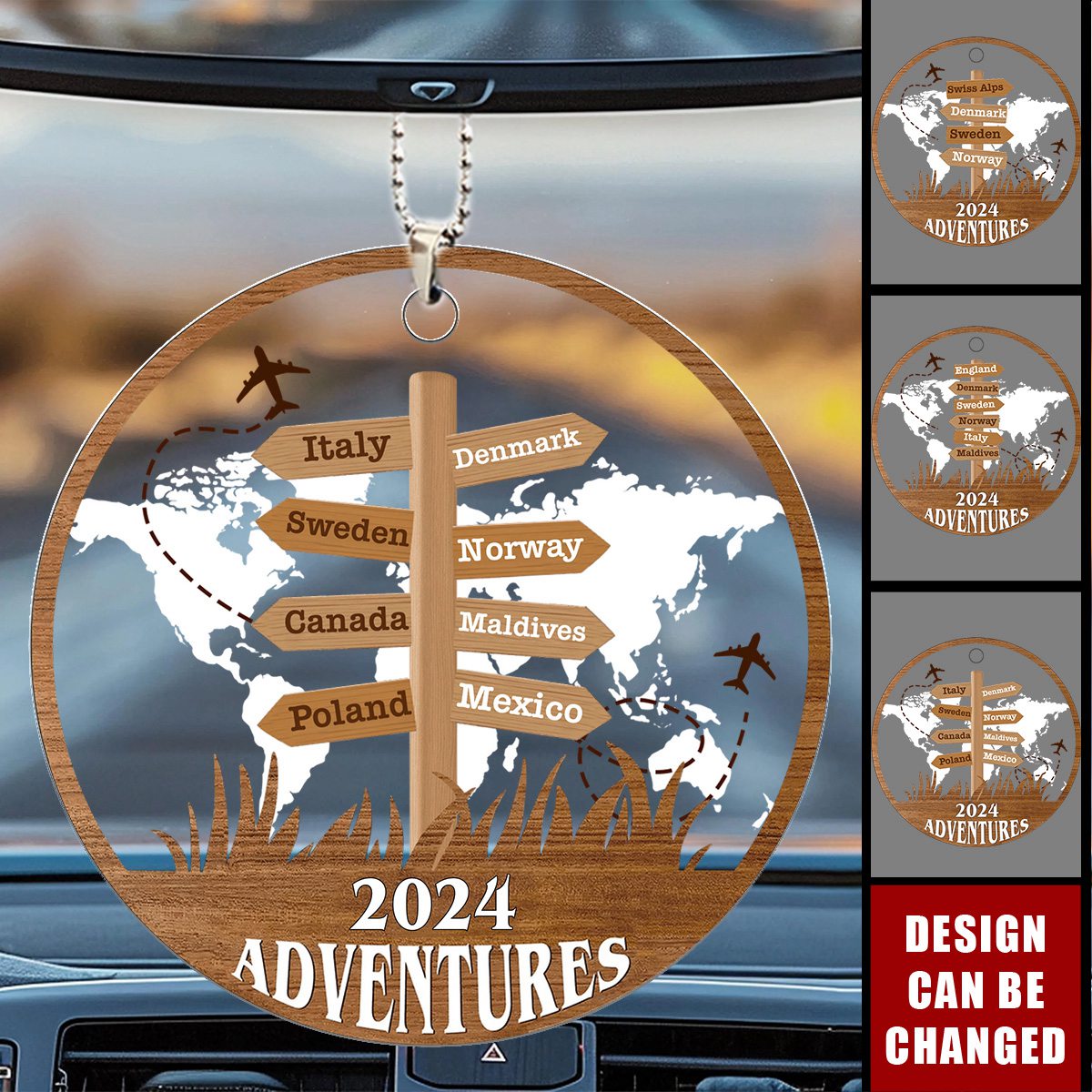 Personalized Travel Adventure Car Ornament - Gift for Travelers
