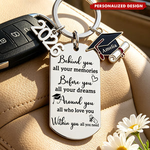 Personalized Graduation Keychain - Inspirational Quote Metal Grad Gift for Graduate