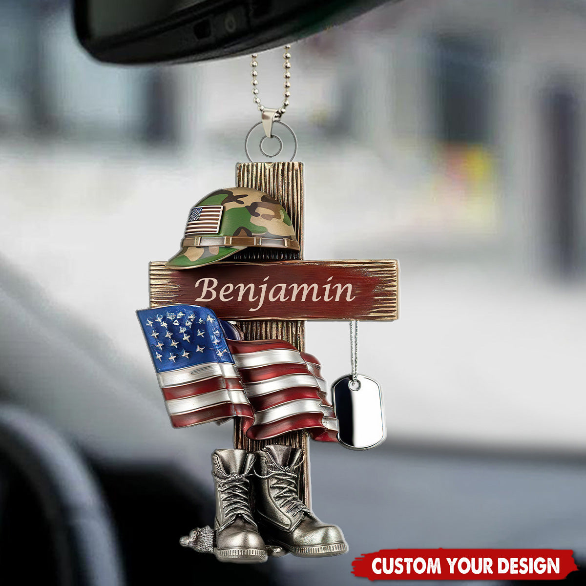 Military Cross - Personalized Acrylic Car Ornament, Gift For Soldiers And Veterans
