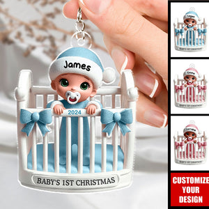 Baby Inside Crib Baby's First Christmas - Personalized Acrylic Keychain