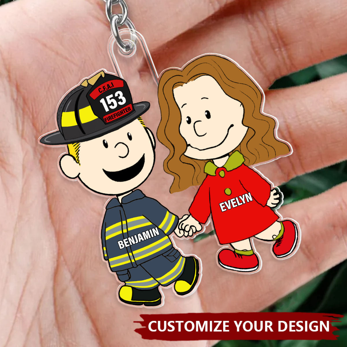 Firefighter Couple Happily Holding - Personalized Acrylic Keychain
