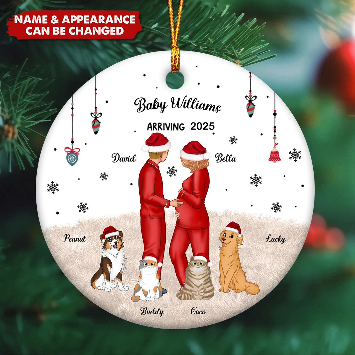 Personalized Circle Ceramic Ornament, New Mom Christmas Gift