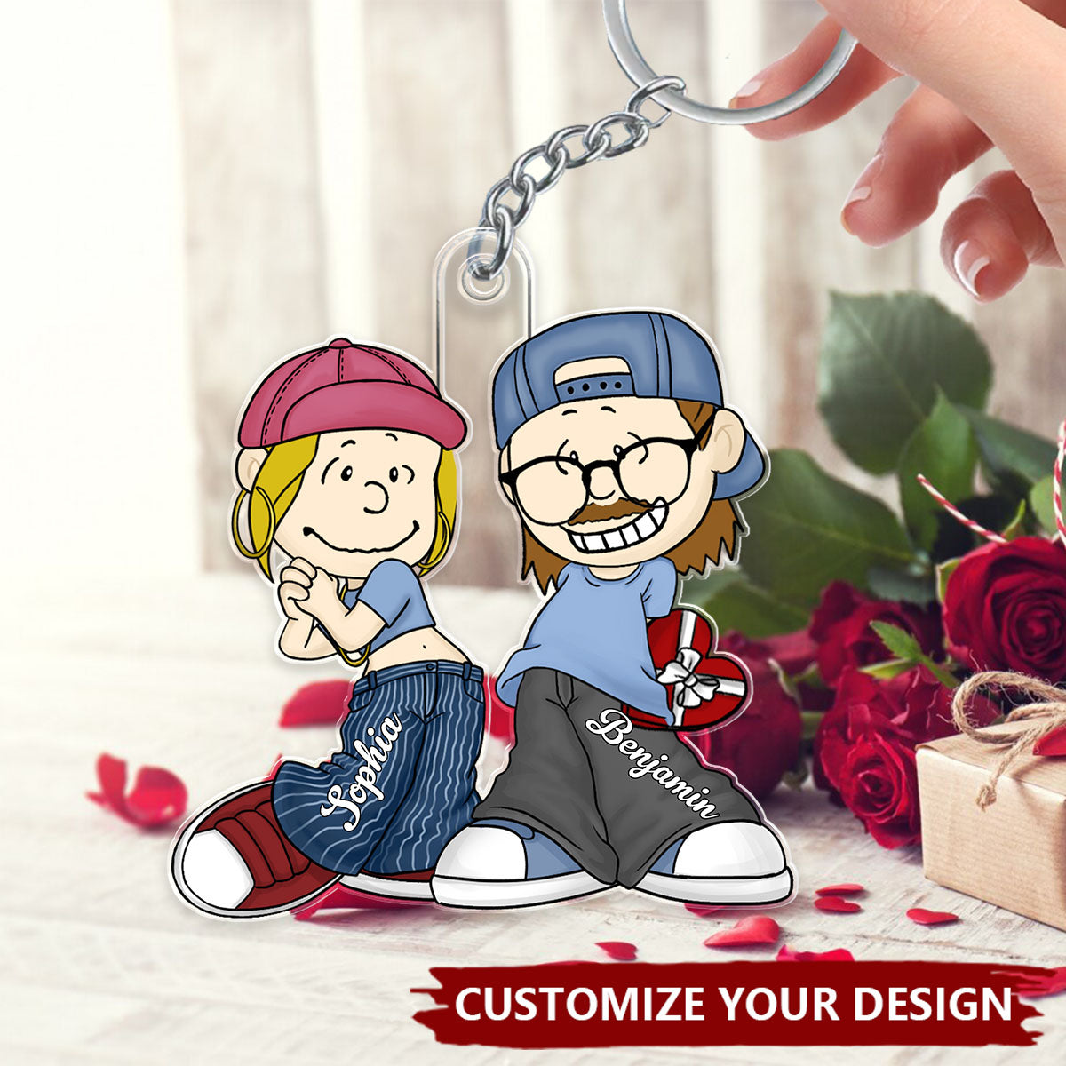 Cartoon Couple - Personalized Acrylic Keychain