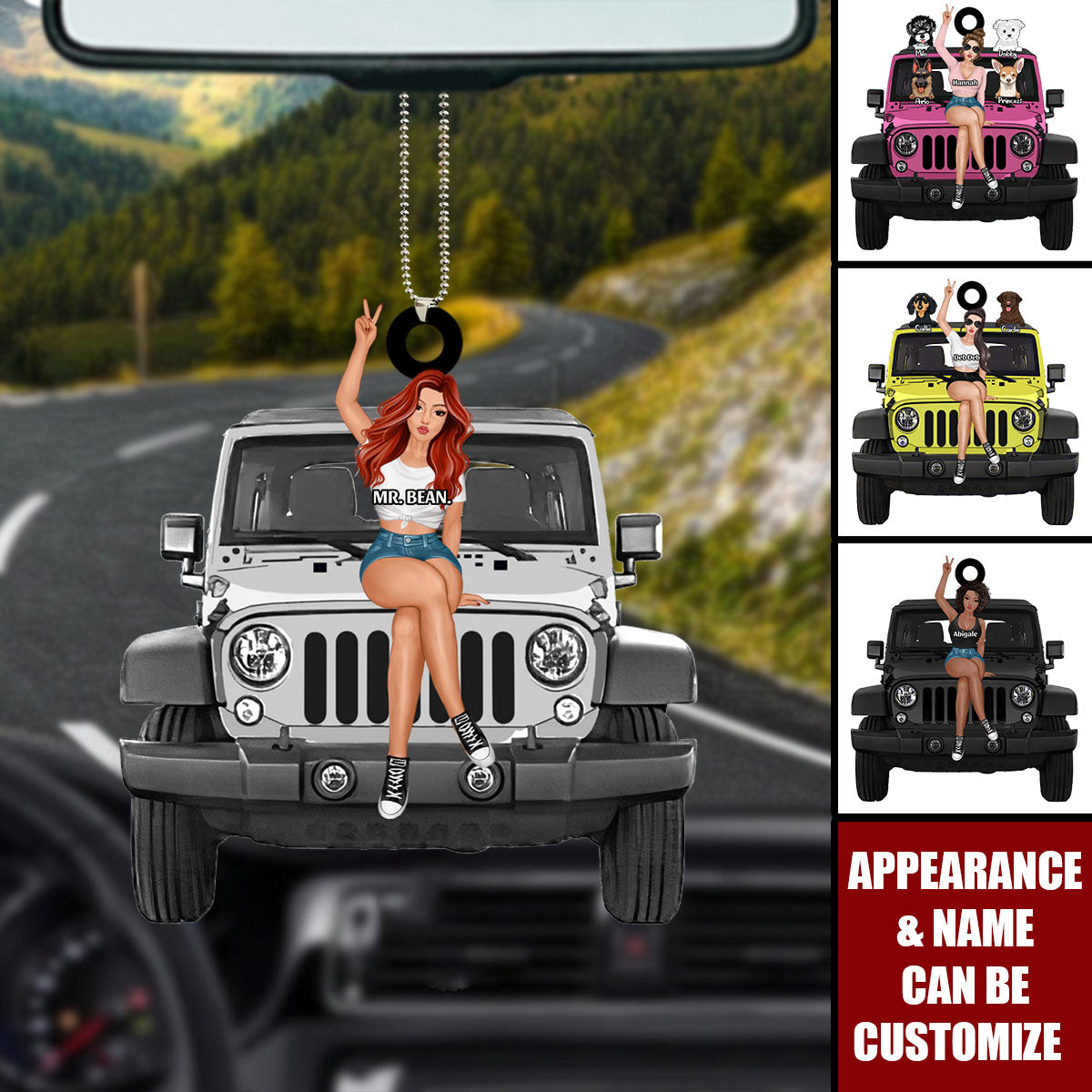 Personalized A Girl With Off-Road Car And Dog Ornament Gift For Journey Girls