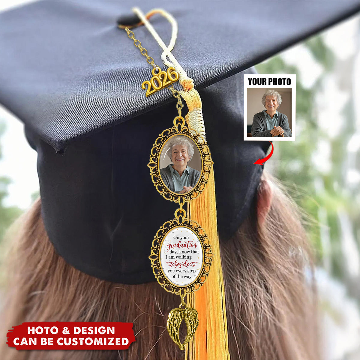 Graduation Walking Beside You Every Step - Custom Graduation Tassel Photo Charm