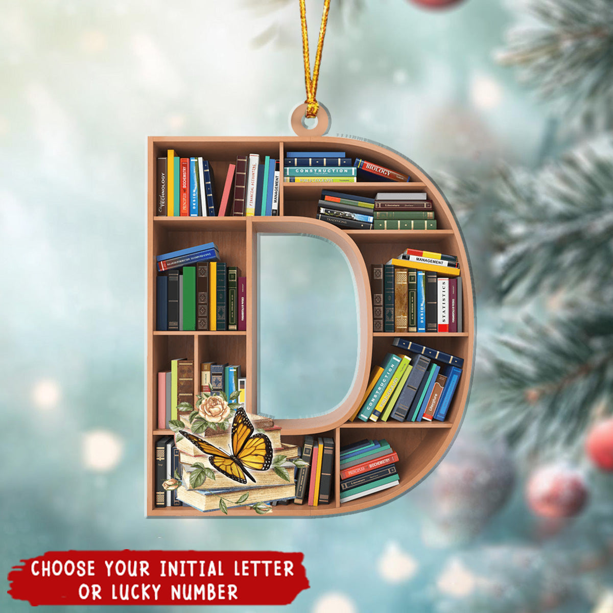 Bookshelf Ornament With Alphabet & Numbers - Personalized Book Ornament