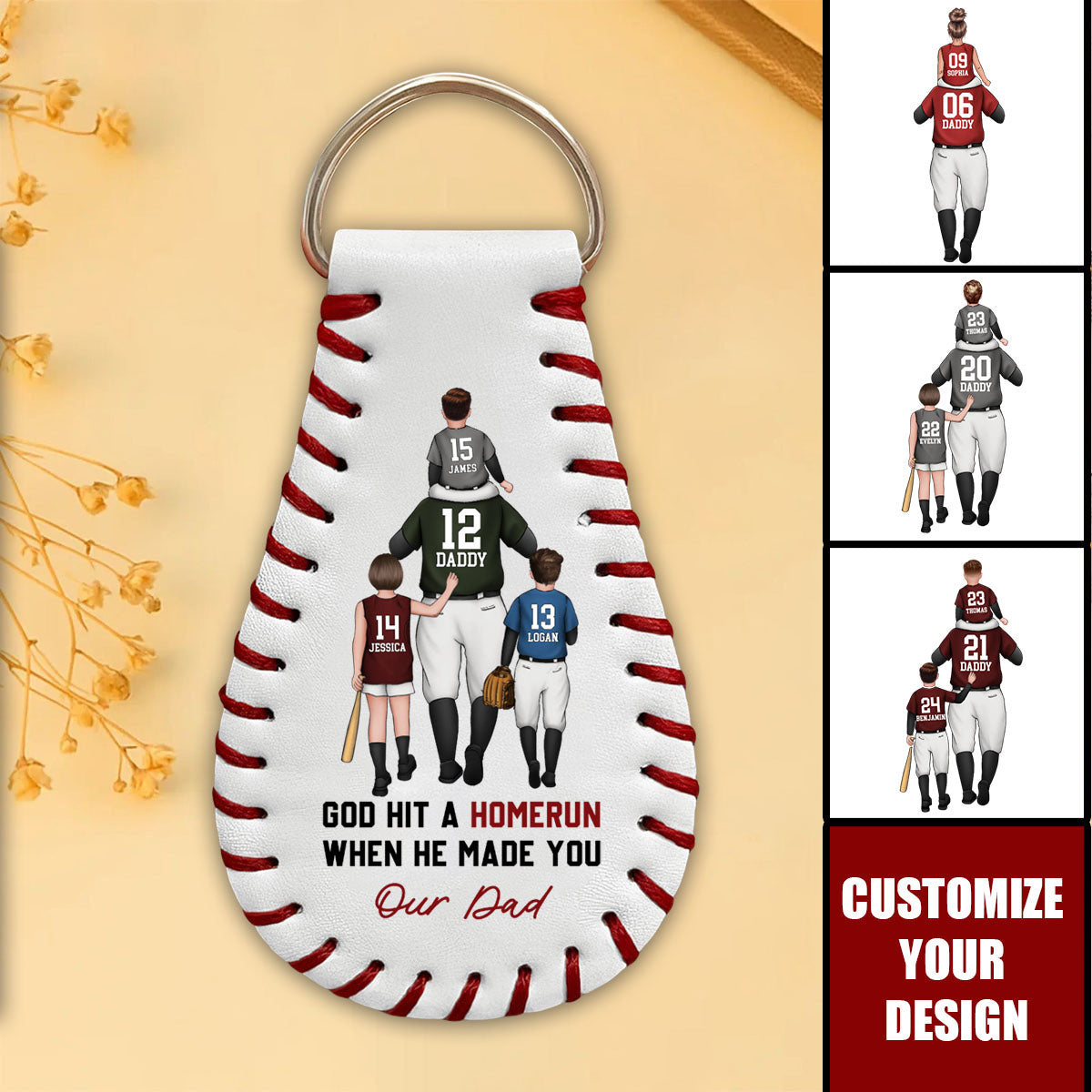 God Hit A Homerun When He Made You My Dad - Personalized Leather Baseball Keychain