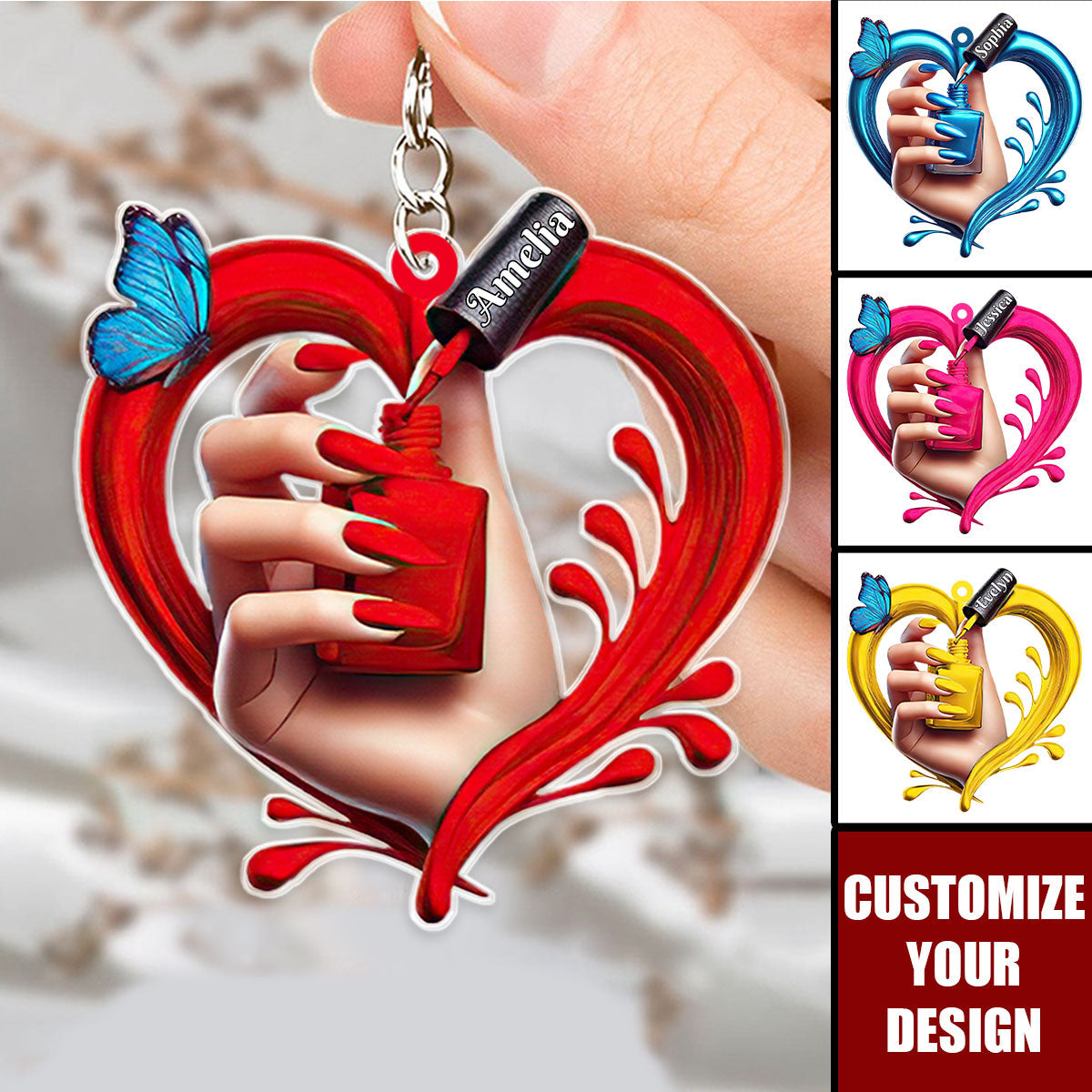 Nail Polish Bottle - Personalized Acrylic Keychain, Gift For Nail Technician
