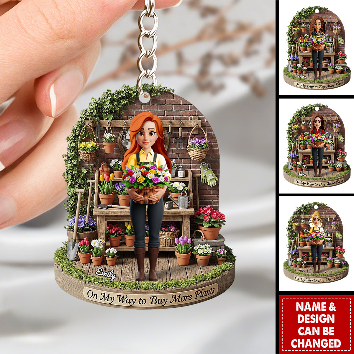 Flower Garden Girl Keychain Personalized Gifts For Gardeners