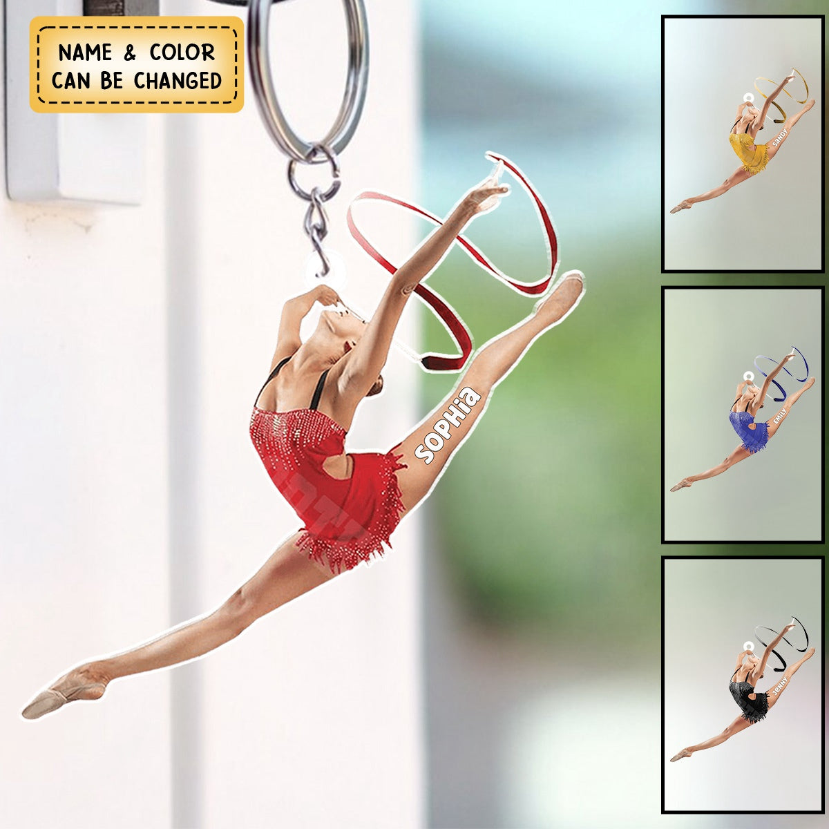 Personalized Gymnastics Girl Shaped Keychain