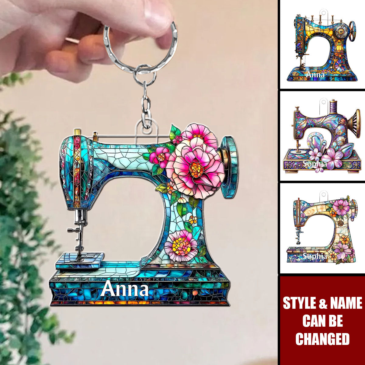 Personalized Custom Name Sewing Machine Shape Keychain - Her Gift Idea
