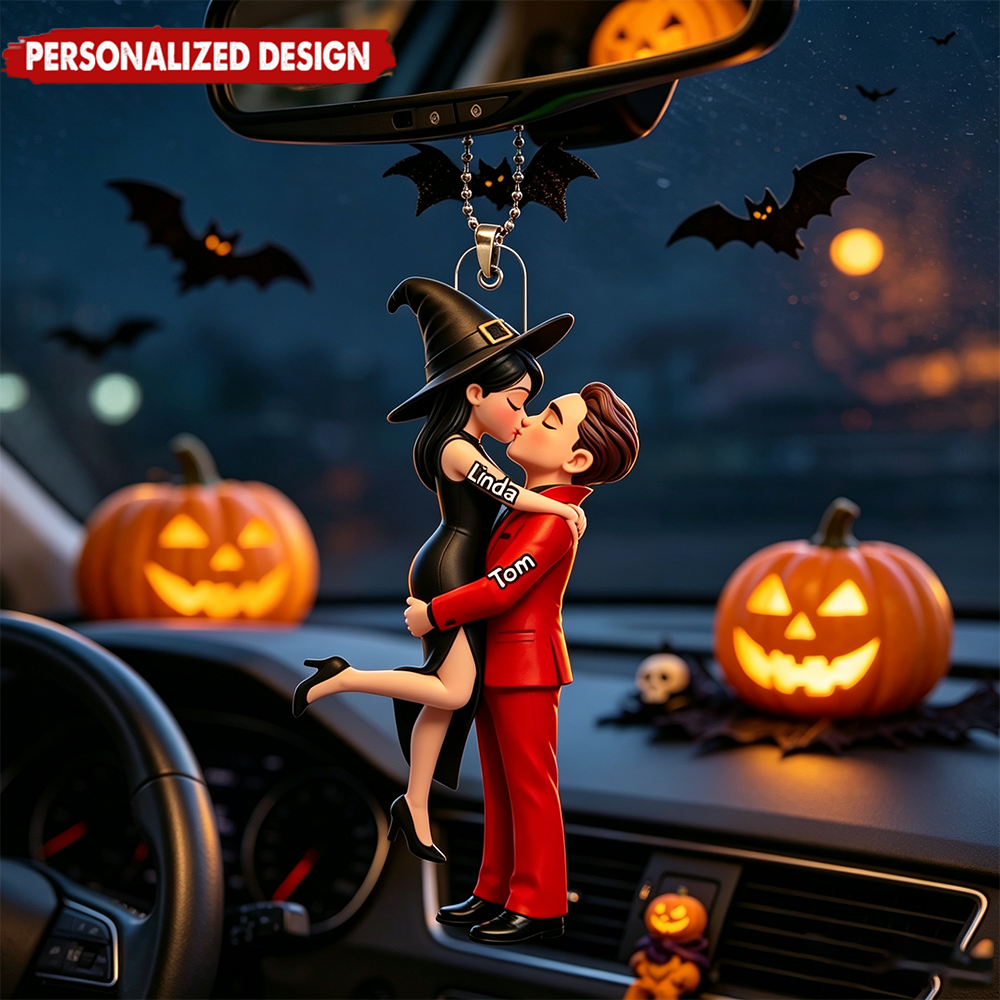 Halloween and Autumn Decor Featuring a Kissing Couple – Personalized Ornament
