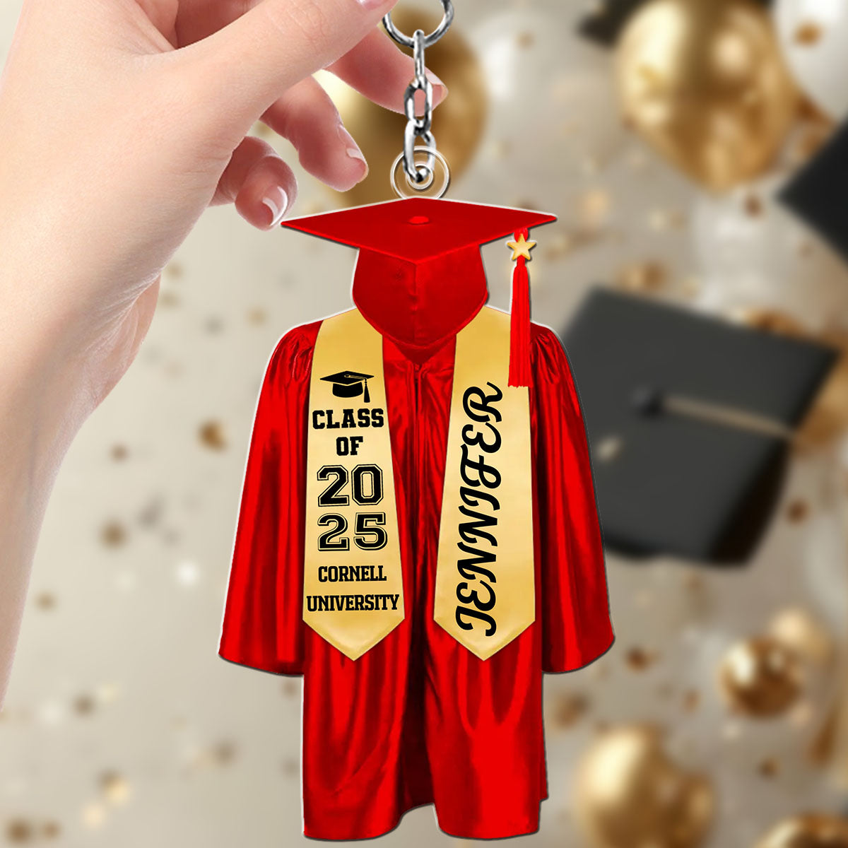 Caps Off To New Beginnings - Family Personalized Custom Keychain - Graduation Gift