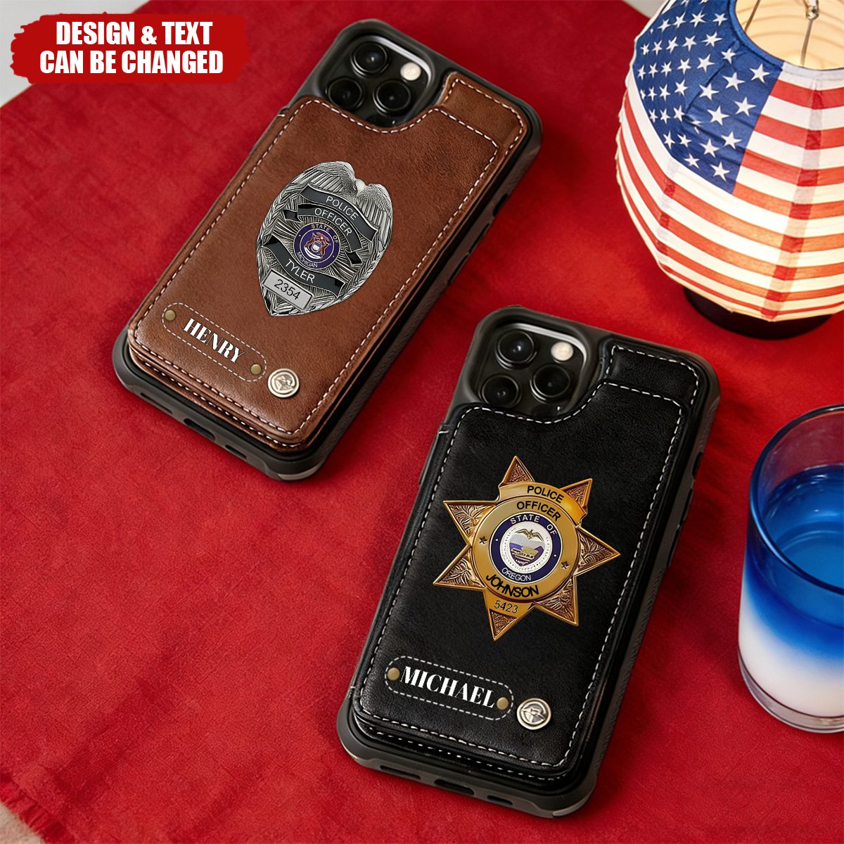 American Police Officer 250th Anniversary Personalized Leather Wallet Phone Case