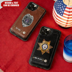 American Police Officer 250th Anniversary Personalized Leather Wallet Phone Case
