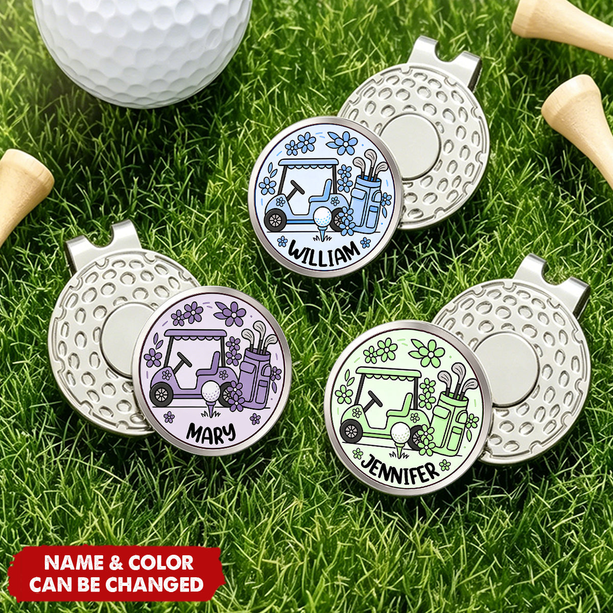 Personalized Name Golf Cart Golf Ball Marker Magnetic Hat Clip Gift for Golf Player & Lover