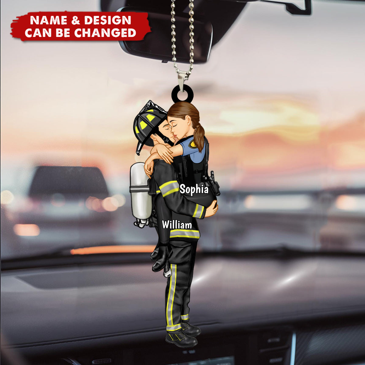 Personalized Car Ornament, Couple Portrait, Firefighter, Nurse, Police Officer, Teacher, Gifts by Occupation